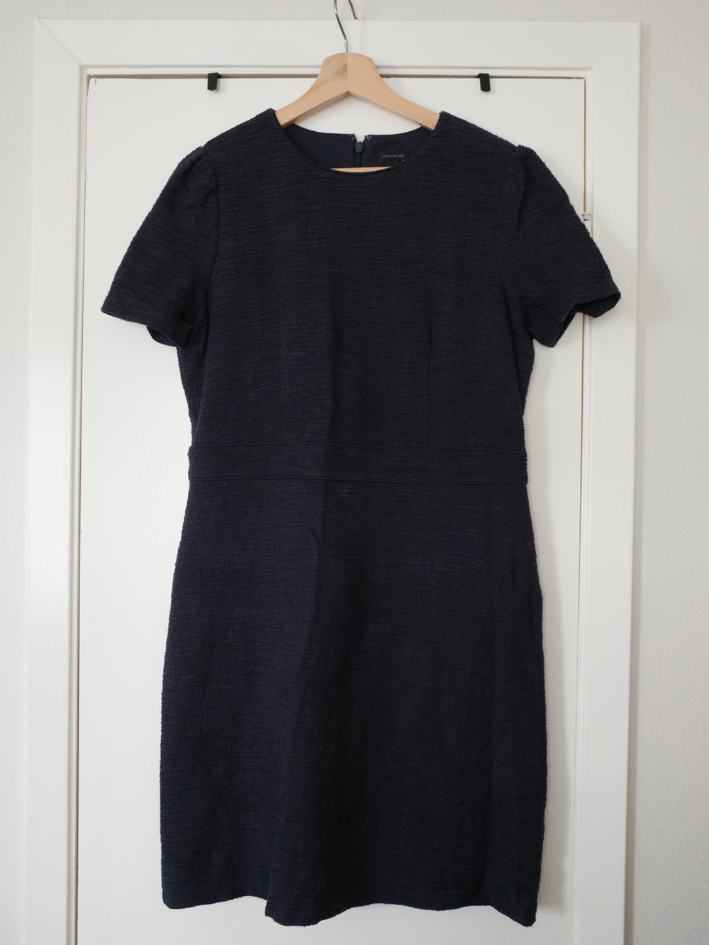 Ann Taylor Textured Short-Sleeve Black Sheath Dress